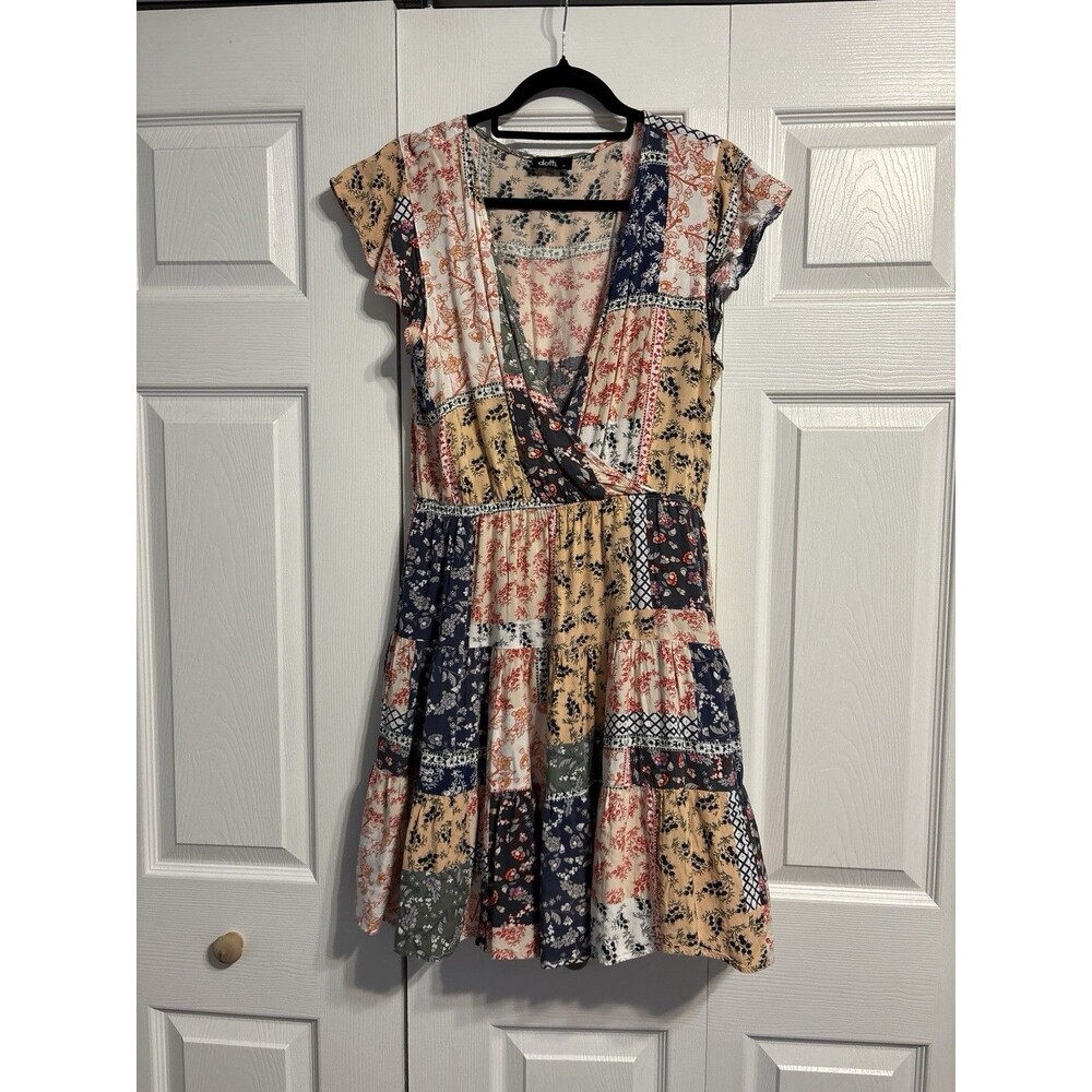 Dotti Cap Sleeve Patchwork Mini Dress Women’s 14 L/XL Paisley Floral boho Hippie